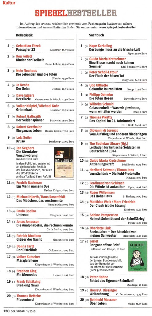 Spiegel Bestseller Nr. 2 / 2015 Platz 11